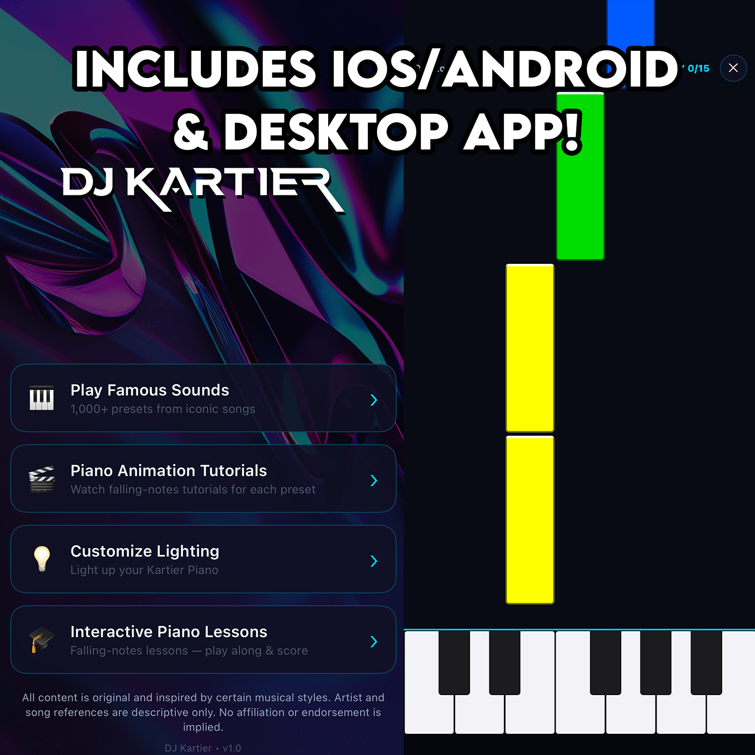 Kartier Piano MIDI Keyboard (1,000+ Famous Sounds/Presets Included)