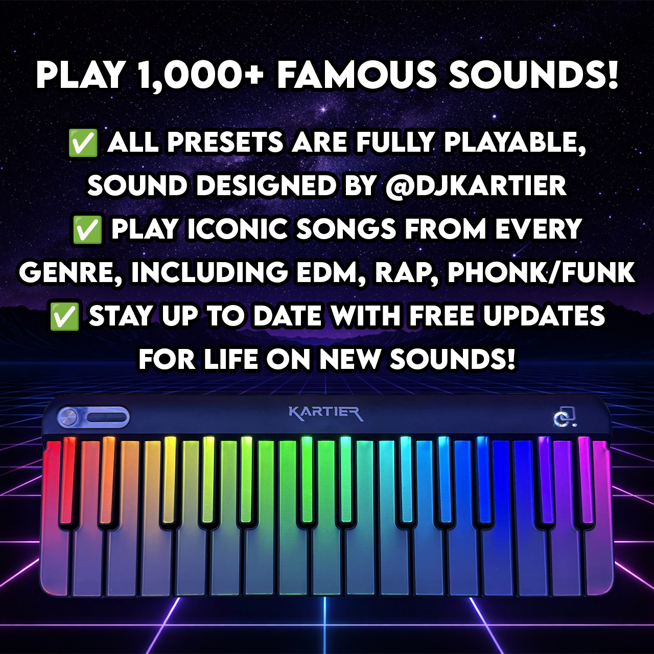 Kartier LED MIDI Keyboard (1,000+ Famous Sounds/Presets Included)