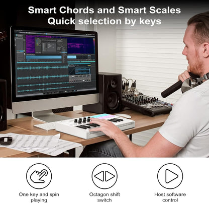 M-WAVE 25-Key MIDI Keyboard - Velocity Sensitive Keys, 8 RGB Backlit Pads, 8 Knobs, USB Connected, Software Included