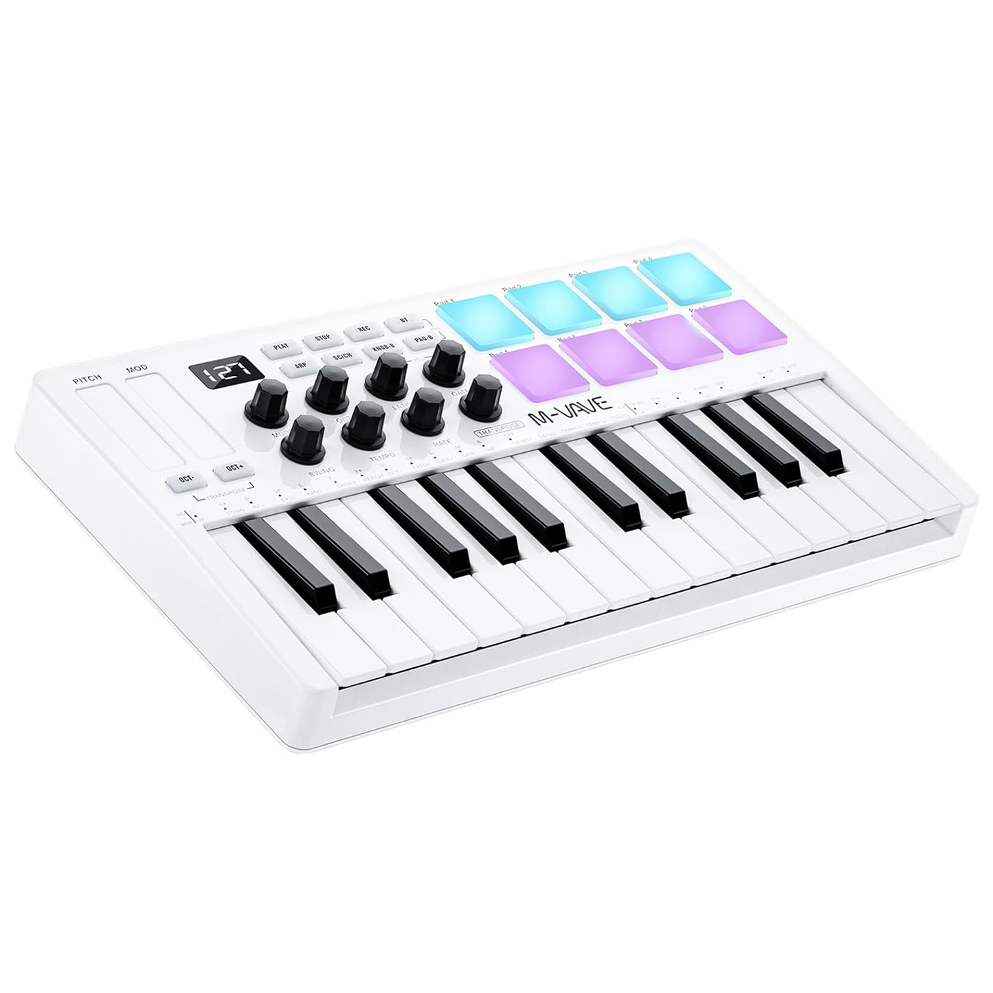 M-WAVE 25-Key MIDI Keyboard - Velocity Sensitive Keys, 8 RGB Backlit Pads, 8 Knobs, USB Connected, Software Included