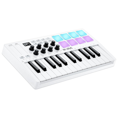 M-WAVE 25-Key MIDI Keyboard - Velocity Sensitive Keys, 8 RGB Backlit Pads, 8 Knobs, USB Connected, Software Included